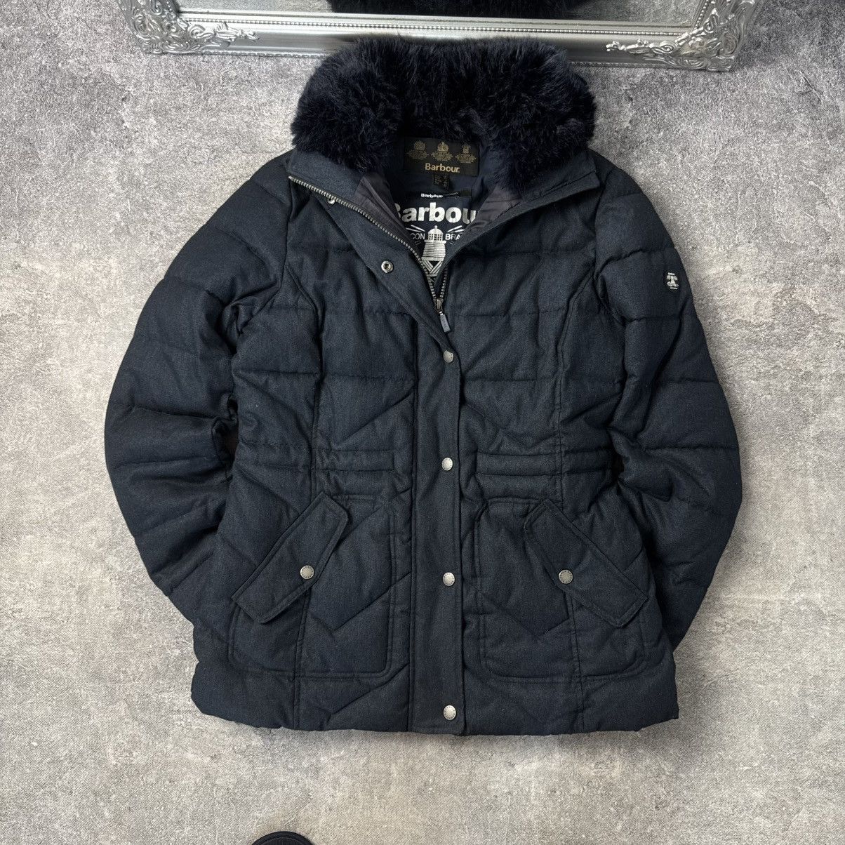 Barbour Barbour Langstone Quilted Jacket in Navy Blue faux fur trim Size M / US 6-8 / IT 42-44 - 1 Thumbnail