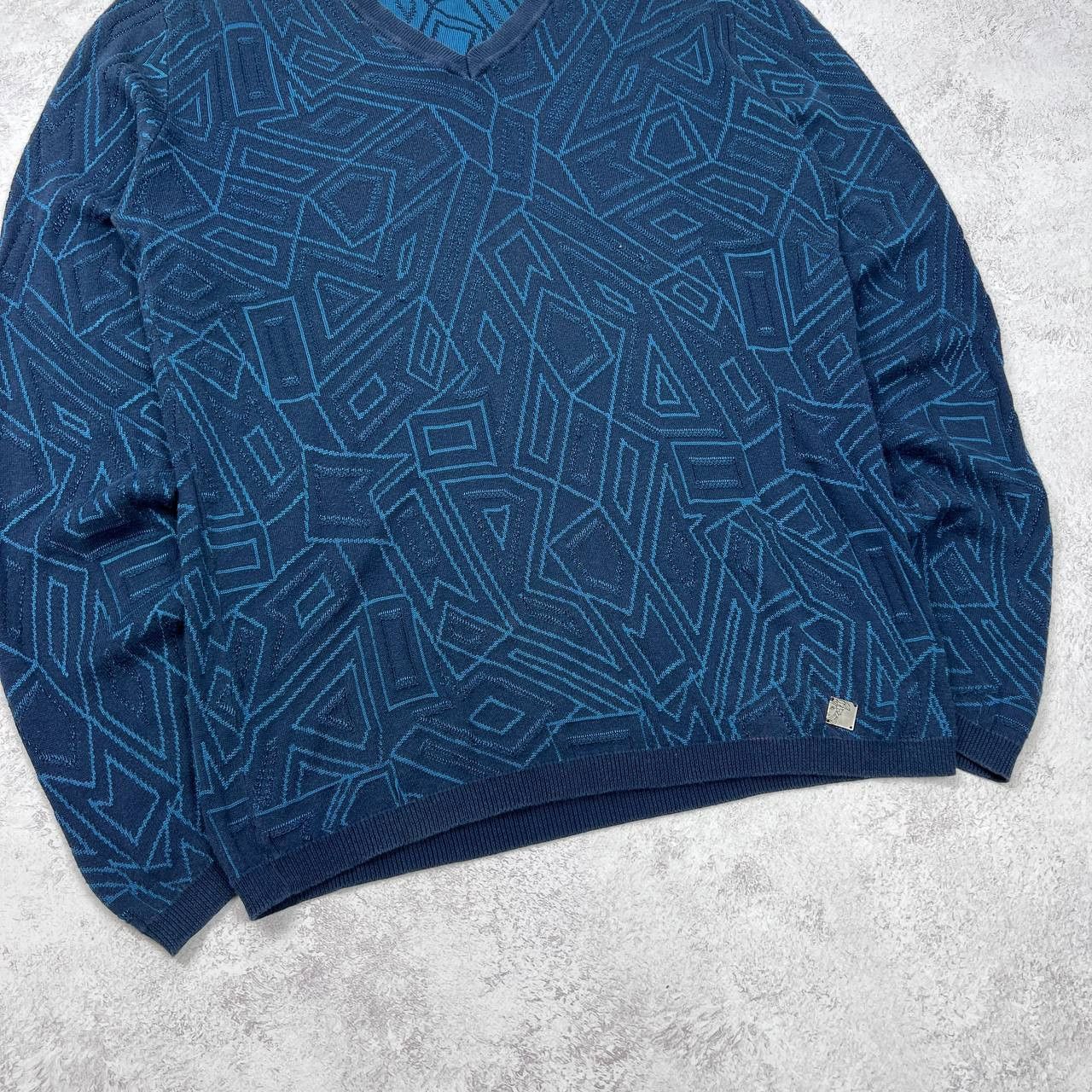Versace Versace Jeans Couture Sweater V-Neck Blue Geometric Knit Size US S / EU 44-46 / 1 - 3 Thumbnail