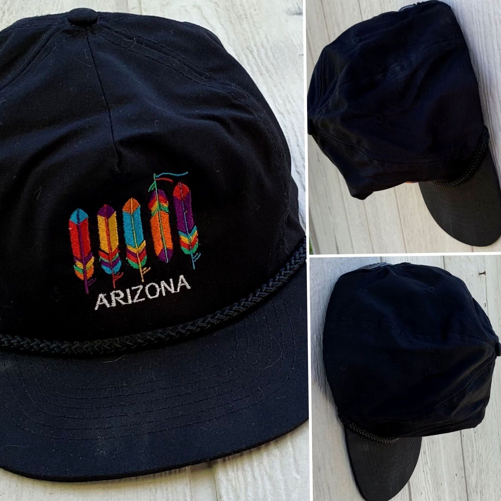 Vintage VINTAGE KC Arizona snapback hat embroidered feathers cap One Size fits all Unisex Adults Black 90s Southwestern Adjustable Men Women Boys Girls Size ONE SIZE - 2 Thumbnail