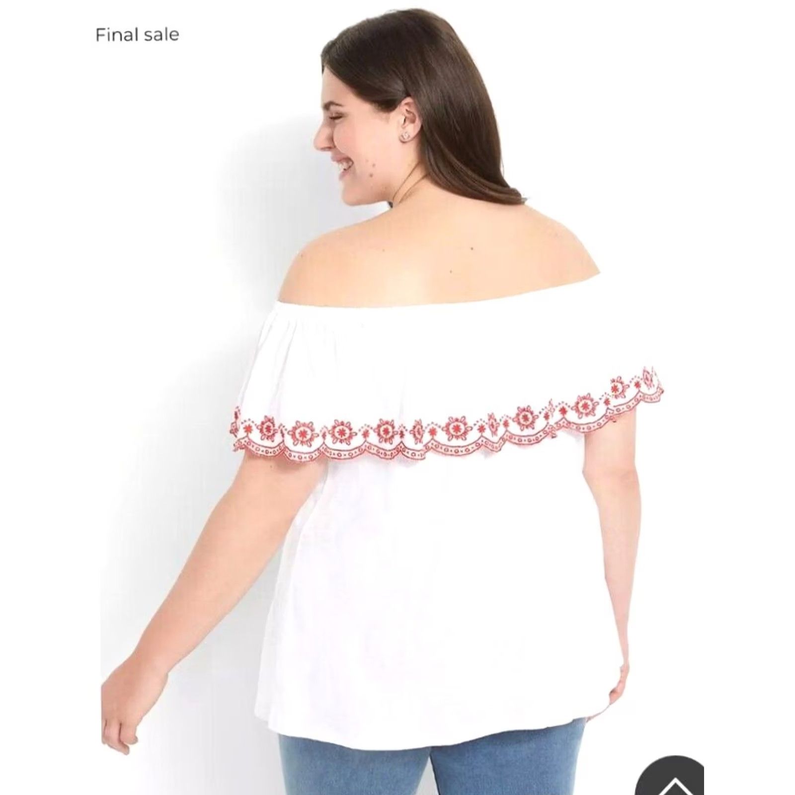 Vintage Lane Bryant Women’s white Ruffle off the shoulder knit top Size 22/24 NEW Size 3XL / US 20-22 - 3 Thumbnail