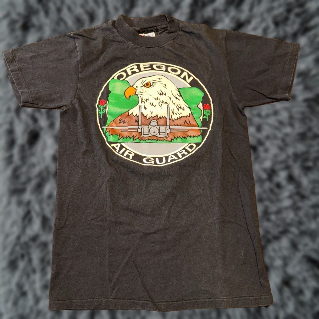 Hanes VINTAGE Oregon Air Guard T Shirt Mens Size Small Black 90’s Single Stitch Plane Hanes Cotton Crew Neck Short Sleeve 90s Planes Mens Size US S / EU 44-46 / 1 - 1 Thumbnail