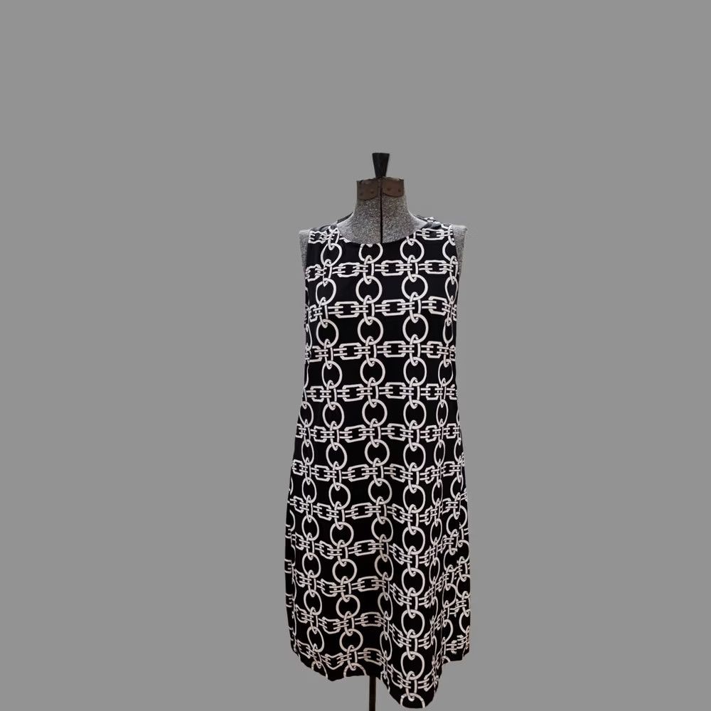 VIBE Aryeh Geometric Retro White A-Line Dress L Women Short Size L / US 10 / IT 46 - 1 Thumbnail