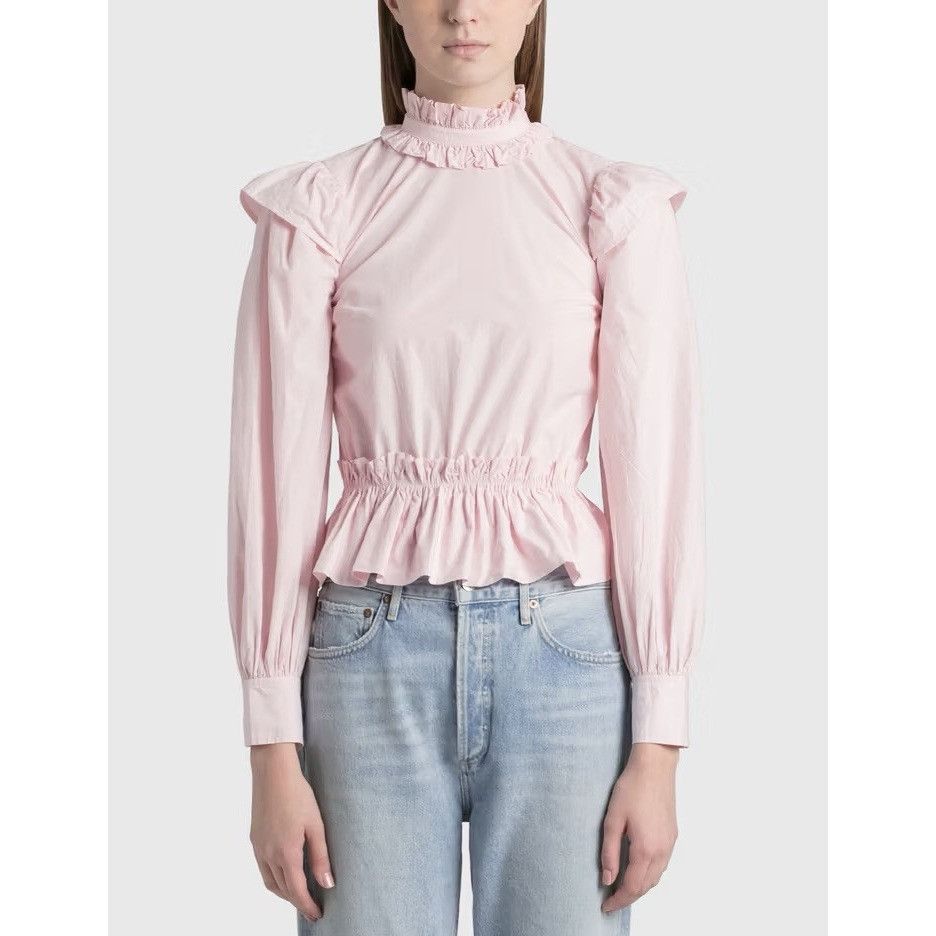 Ganni Ganni Women’s Top Pink Cotton Poplin Blouse Ruffled Cropped Size S / US 4 / IT 40 - 1 Thumbnail