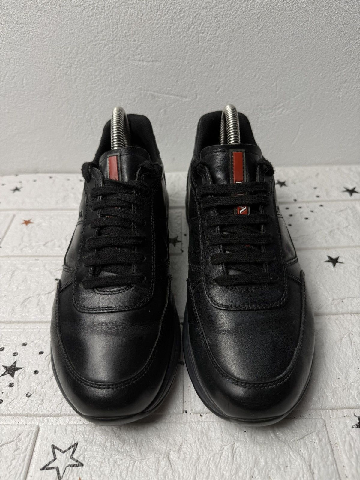 Prada Prada leather sneakers with side logo US7 UK5.5 EUR40 Black Size US 7 / EU 40 - 3 Thumbnail
