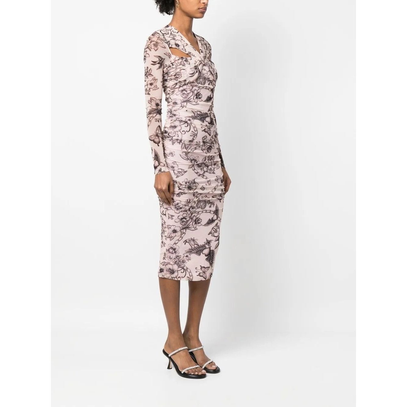 Pinko Pinko Pink Floral Mesh Bodycon Midi Dress Women M - G017 Size M / US 6-8 / IT 42-44 - 6 Thumbnail