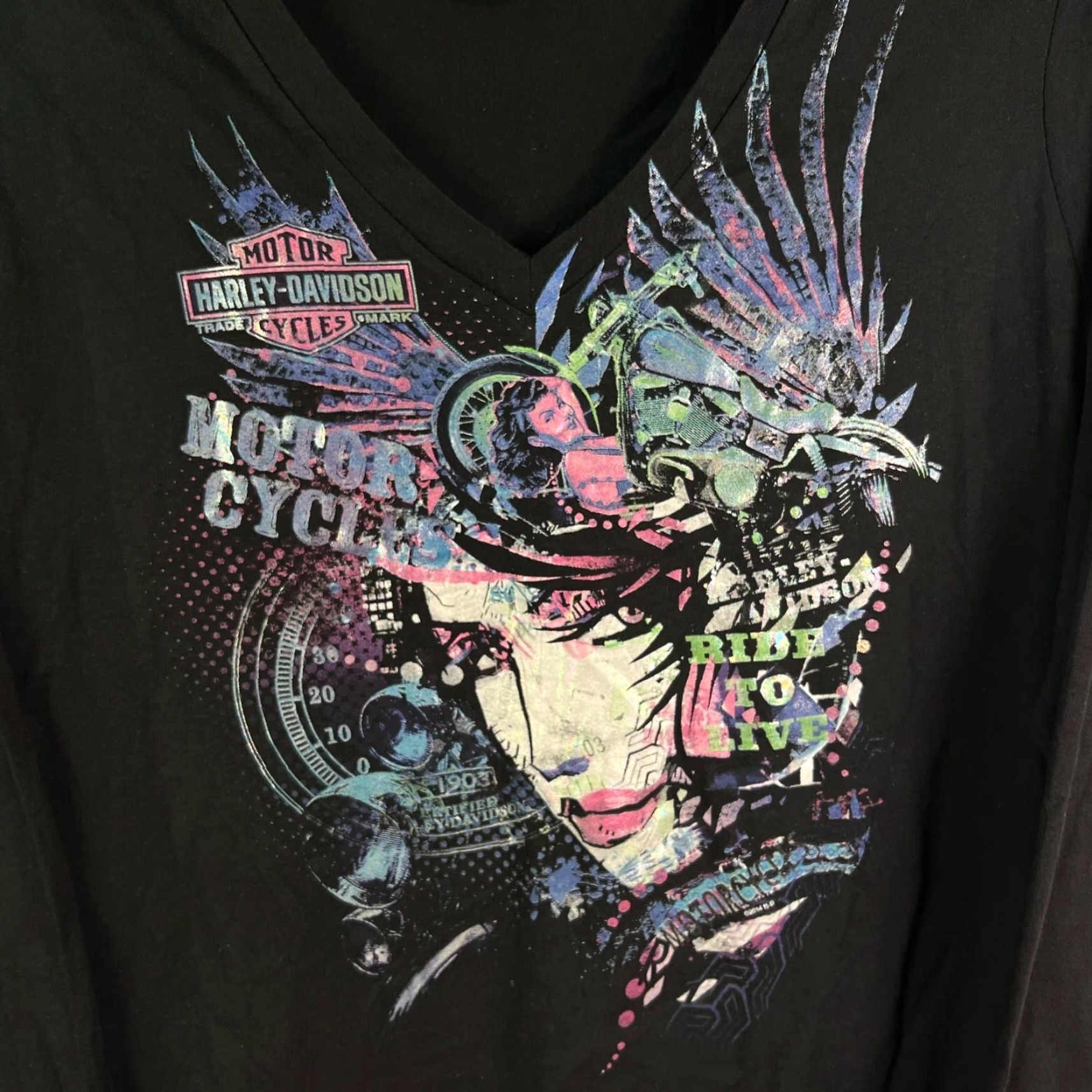 Harley Davidson VINTAGE Harley-Davidson Shirt Women's XL Black 90s USA Biker Motorcycle Graphic Tee T-Shirt XL Women’s Size XL / US 12-14 / IT 48-50 - 2 Thumbnail