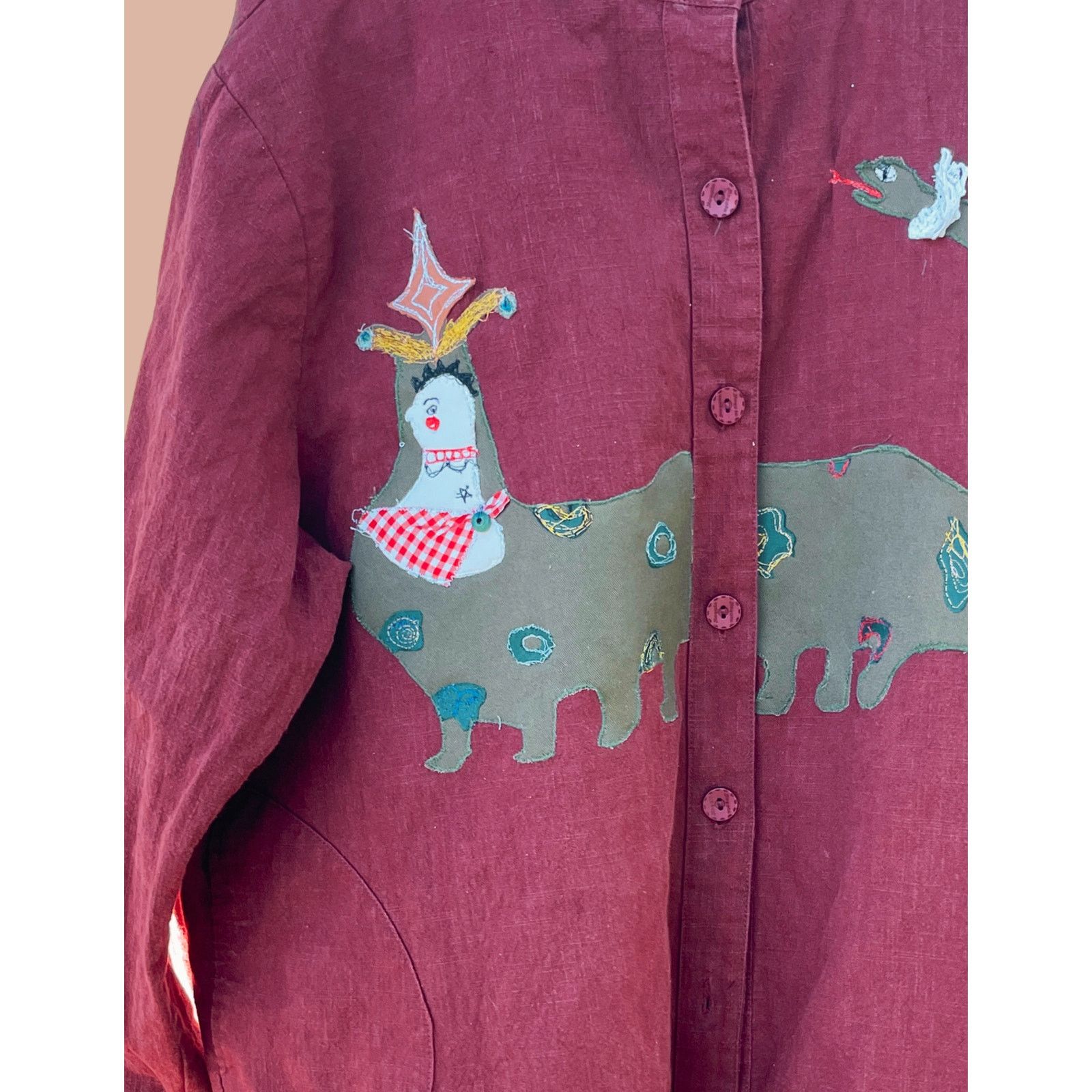 Handmade XXL Upcycled Oversized Shirt | Boho Maximalist Reworked Size XXL / US 16-18 / IT 52-54 - 7 Thumbnail
