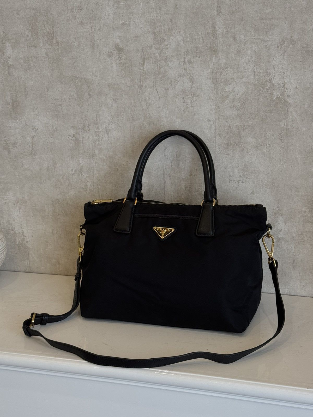 Vintage Prada Nylon Mix Leather Tote Bag in Black, Women's