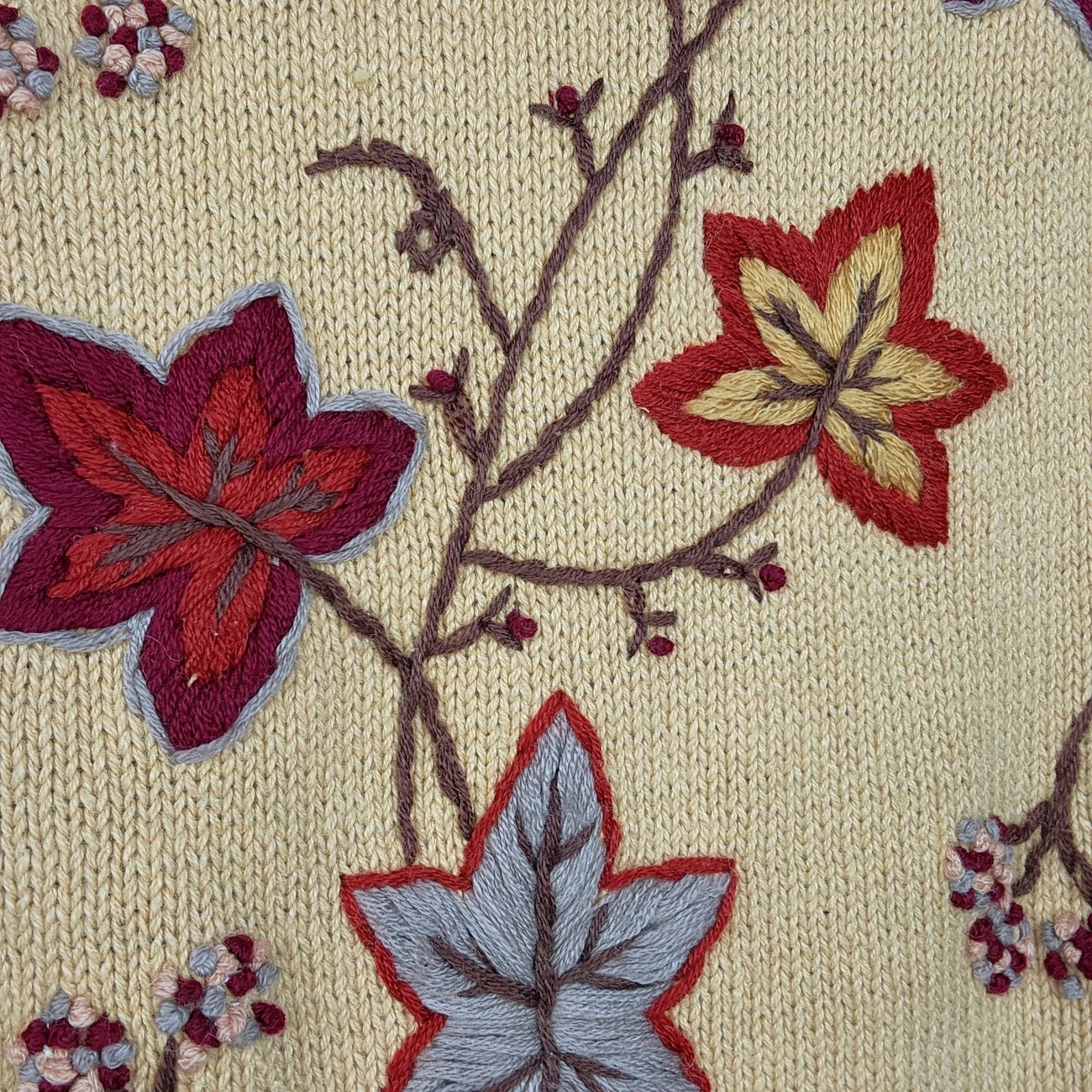 Other Vintage Leaf Cardigan Sweater Embroidered Cotton XL Size XL / US 12-14 / IT 48-50 - 8 Thumbnail