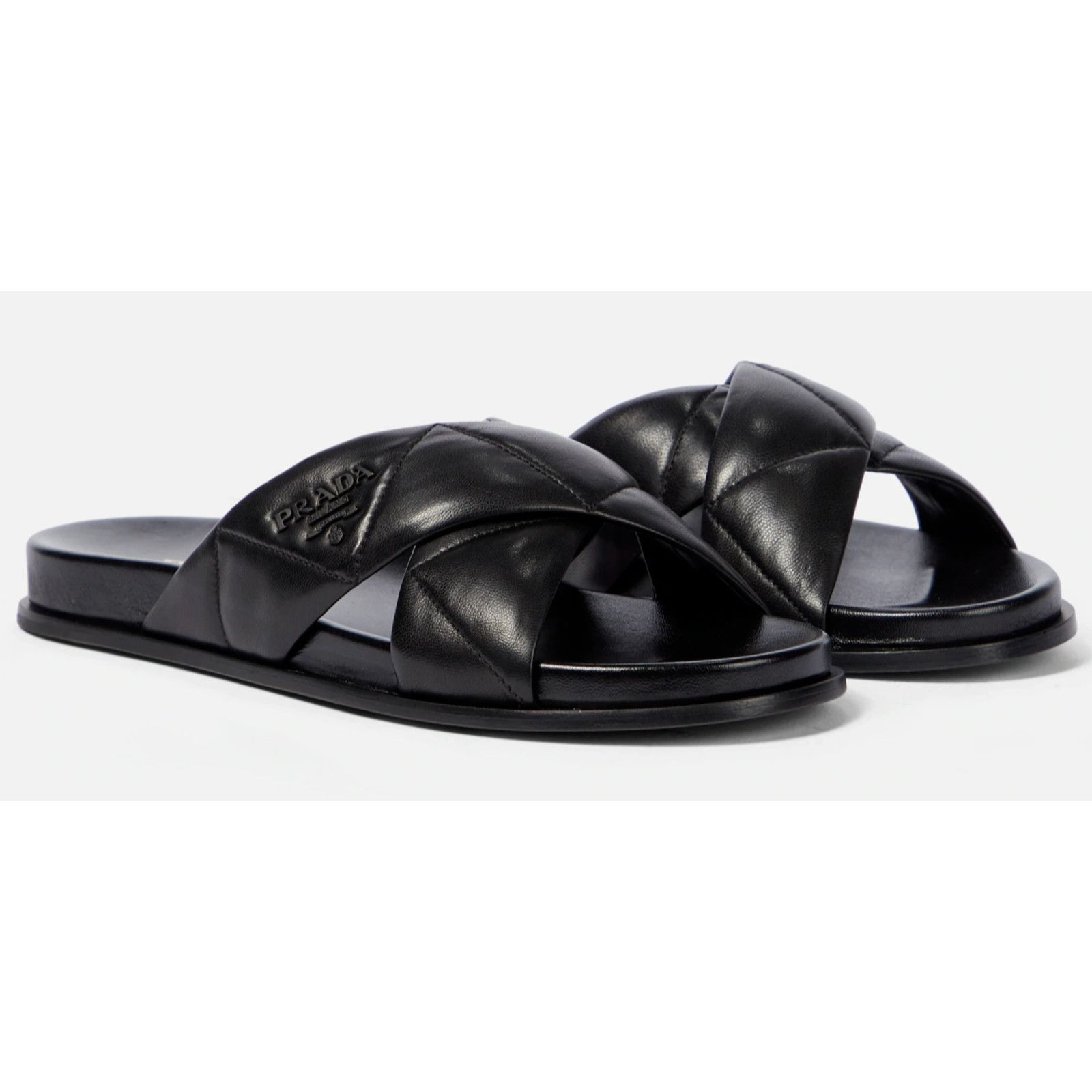 Prada Prada Quilted Criss Cross Strap Black Leather Logo Slide Size US 9.5 / IT 39.5 - 3 Thumbnail