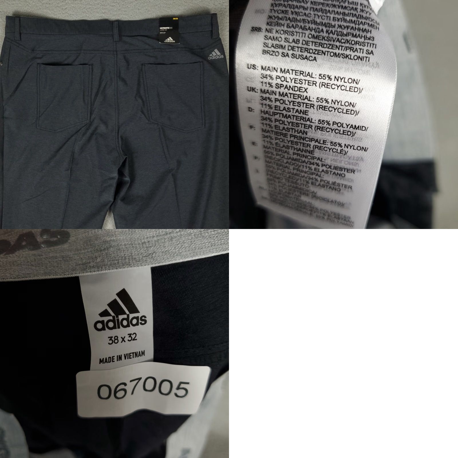 Adidas Adidas Pants Mens 38x32 Gray Flat Front Chino Trousers - Regular Fit, Knit Polyester Blend, Logo, Zip Closure, Flat Front, Modern Military Brand? Size US 38 / EU 54 - 8 Thumbnail