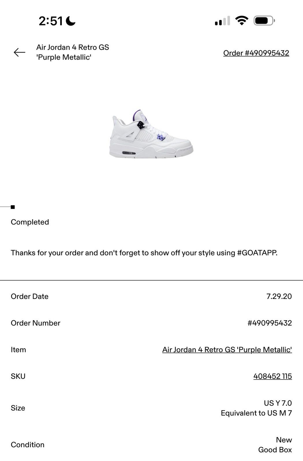 Jordan Brand Air Jordan 4 Retro Purple Metallic Size US 7 / EU 40 - 7 Thumbnail