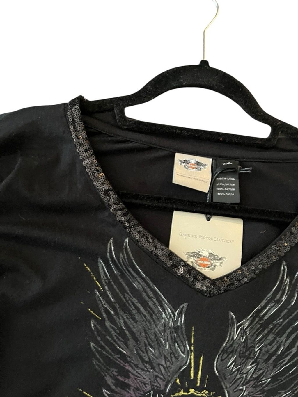 Harley Davidson Harley Davidson NWT 2017 Sequins Wings Skull Shirt Size 2XL Size XXL / US 16-18 / IT 52-54 - 2 Thumbnail