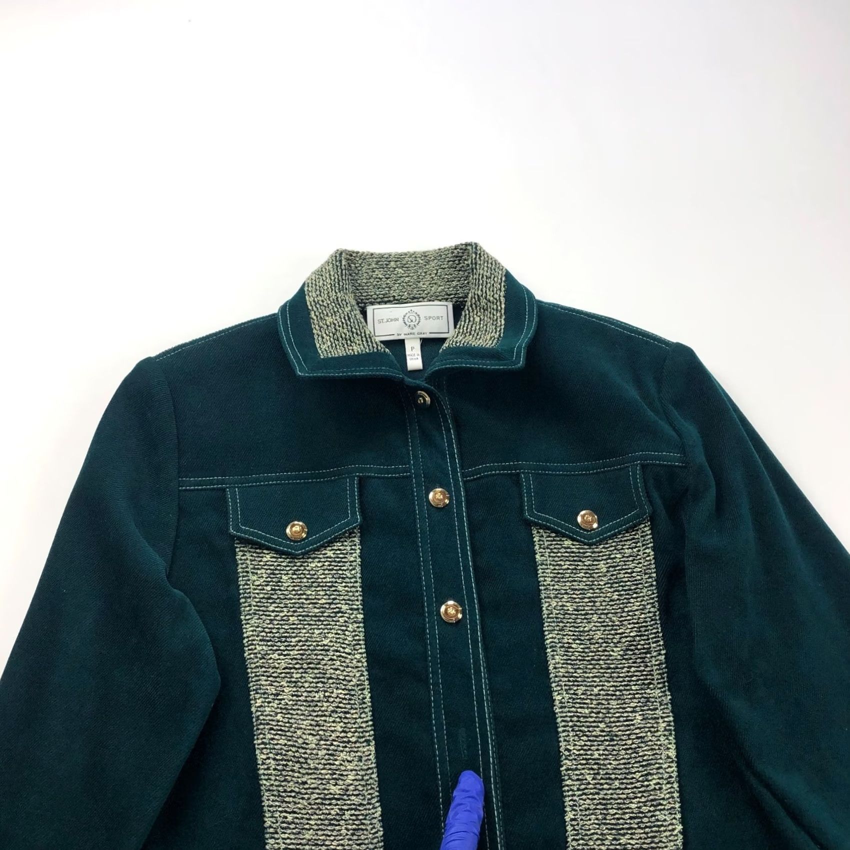 St. John St. John Sport Jacket Womens PP Dark Grreen Marie Gray Size Petite Button Blazer Green PLS READ Size XXS / US 00 / IT 34 - 4 Thumbnail