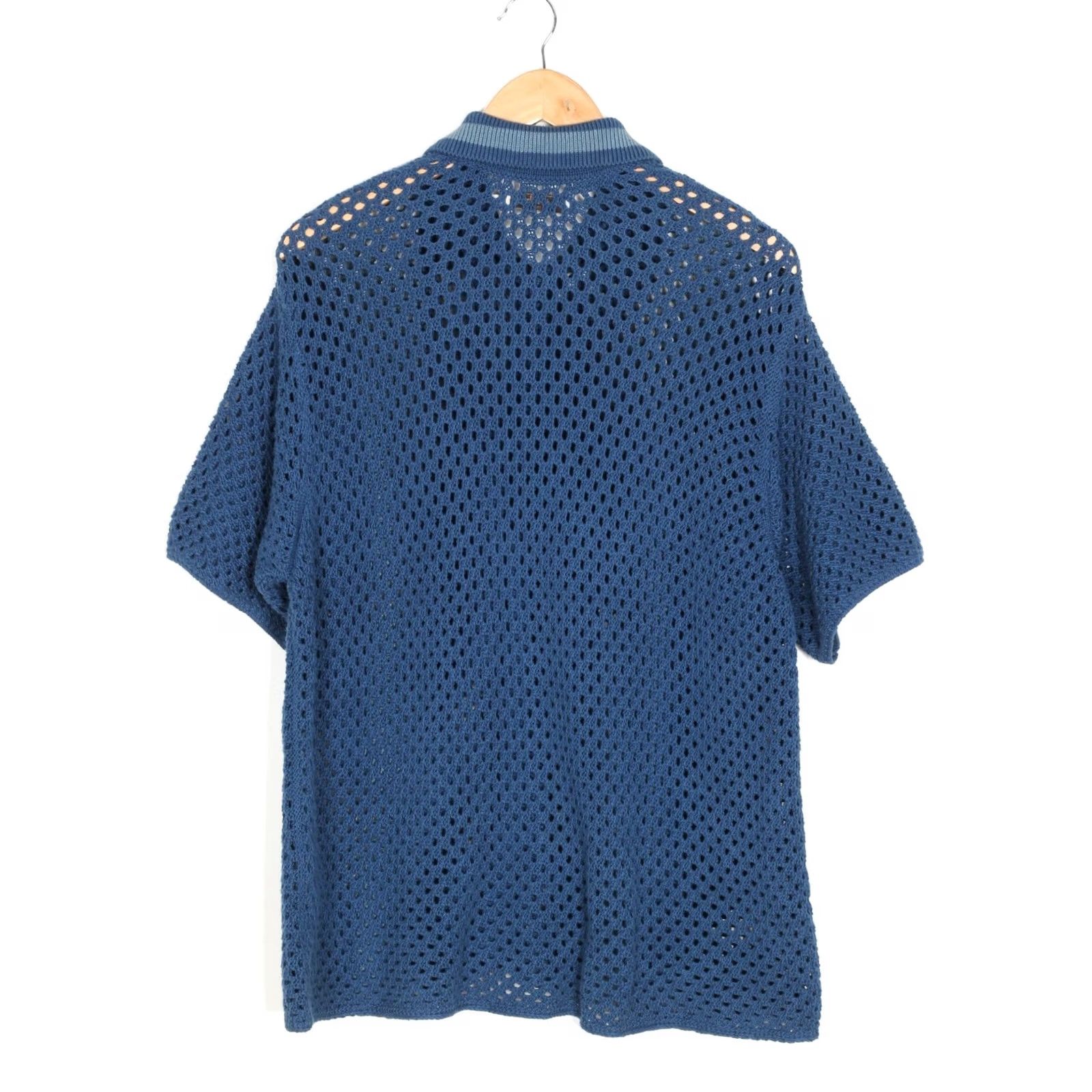 Nudie Jeans NUDIE JEANS FABBE CROCHET Knit Cotton Shirt Men Size M Short Sleeve Blue Size US M / EU 48-50 / 2 - 3 Thumbnail