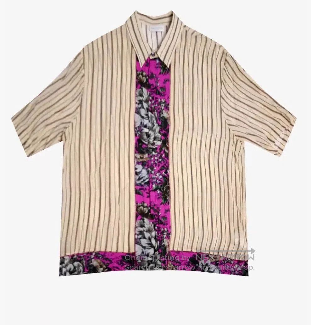 Dries Van Noten Striped & Floral Panel Short Sleeve Button. Size US S / EU 44-46 / 1 - 1 Thumbnail