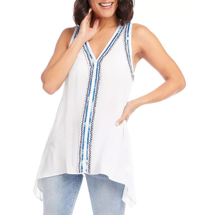 Other KAREN KANE Women’s V-neck Tunic Tank Top With Blue Trim | XS Size XS / US 0-2 / IT 36-38 - 5 Thumbnail