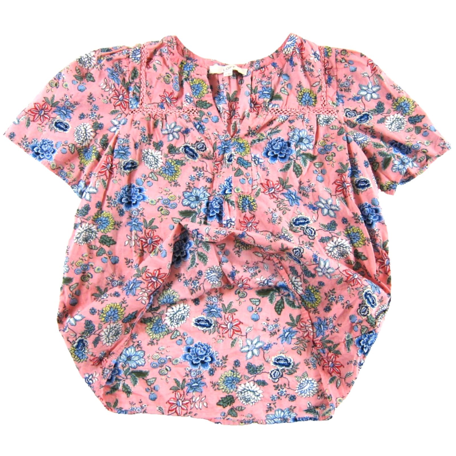 Ann Taylor Ann Taylor Loft Blouse Shirt M Pink Floral Short Sleeve Tunic 100% Cotton Womens Regular Size M / US 6-8 / IT 42-44 - 4 Thumbnail