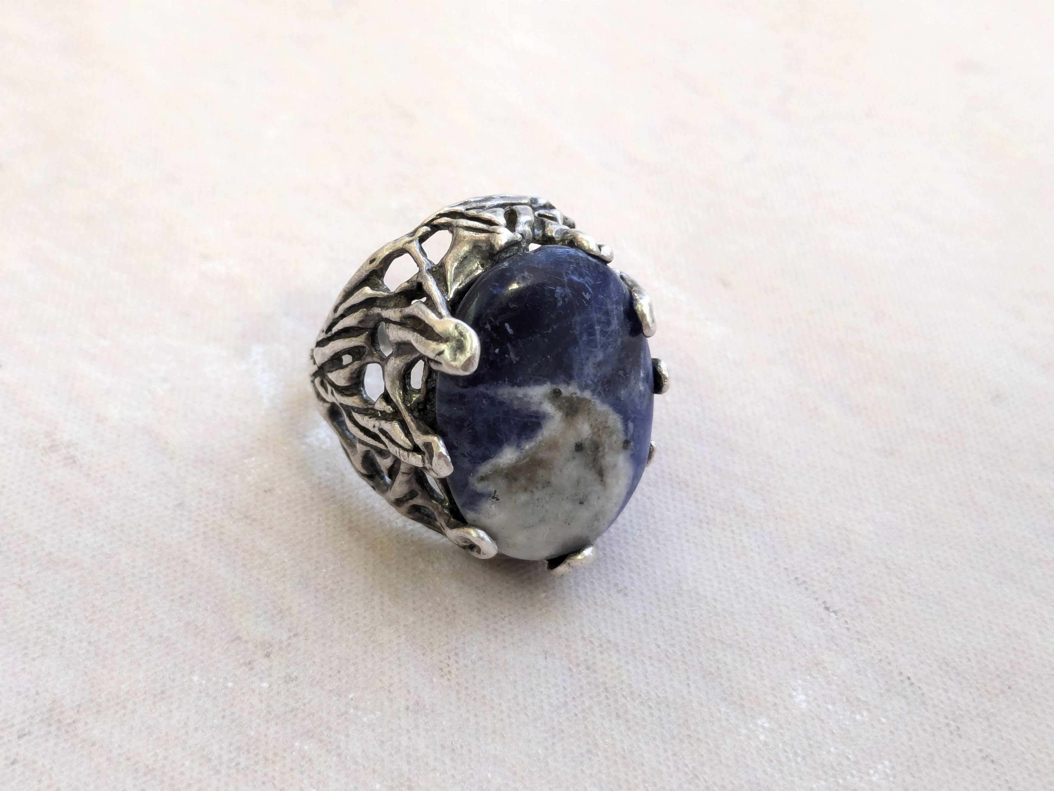 Vintage Vintage Sterling Silver Ring Blue Sodalite 11 Brutalist Size ONE SIZE - 1 Thumbnail