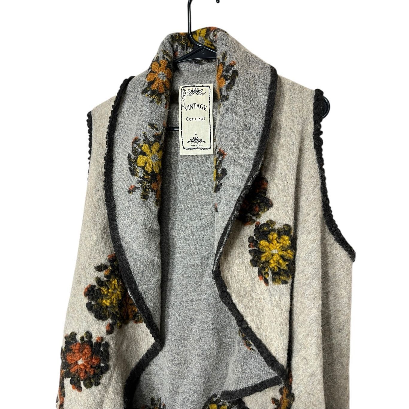 Other Vintage Concept Cardigan L Cream/Gray Wool Waterfall Sweater Size L / US 10 / IT 46 - 2 Thumbnail