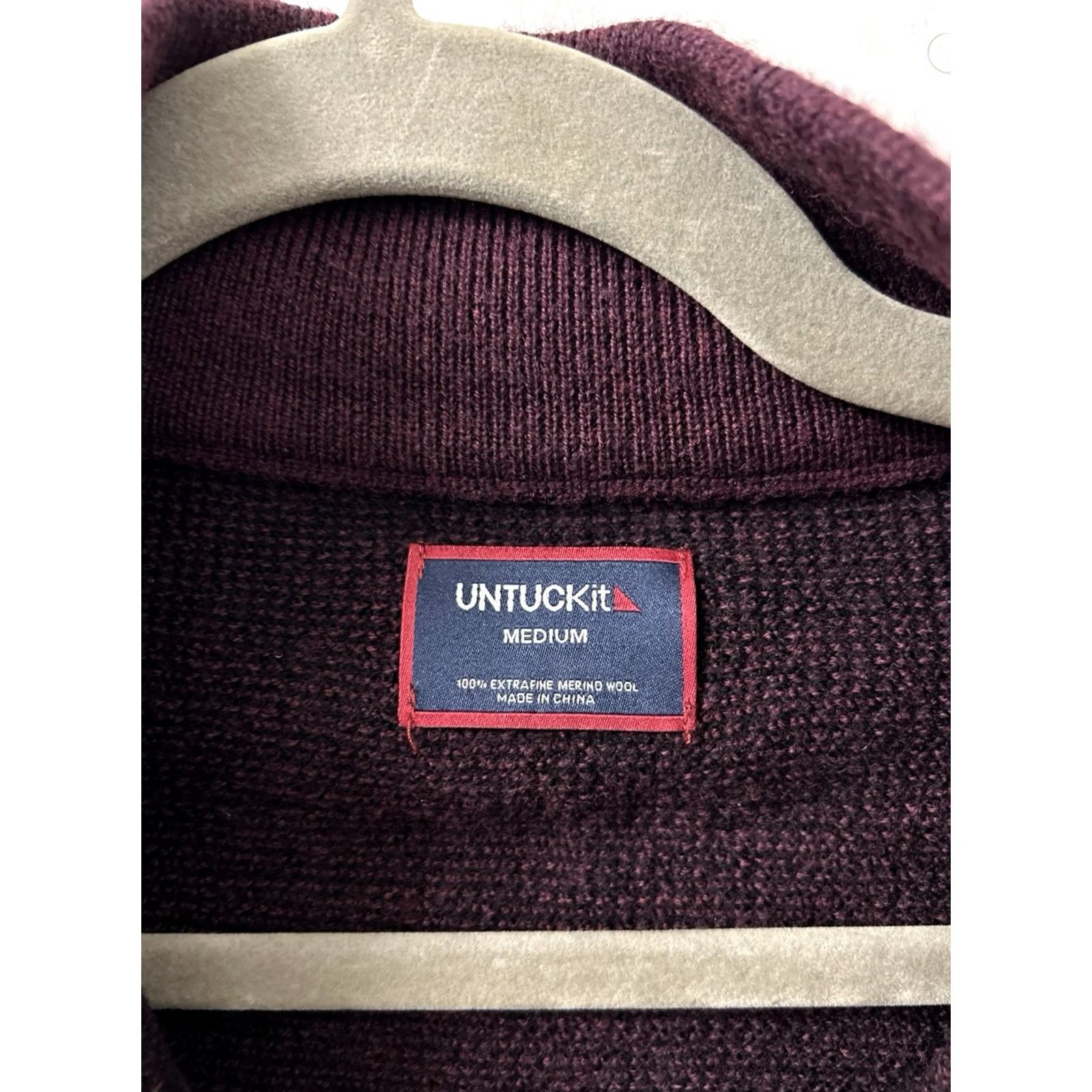 UNTUCKit UNTUCKit 1/4 Zip Mens M Burgundy Belguardo Birdseye 100% Merino Wool Sweater L/S Size US M / EU 48-50 / 2 - 6 Thumbnail