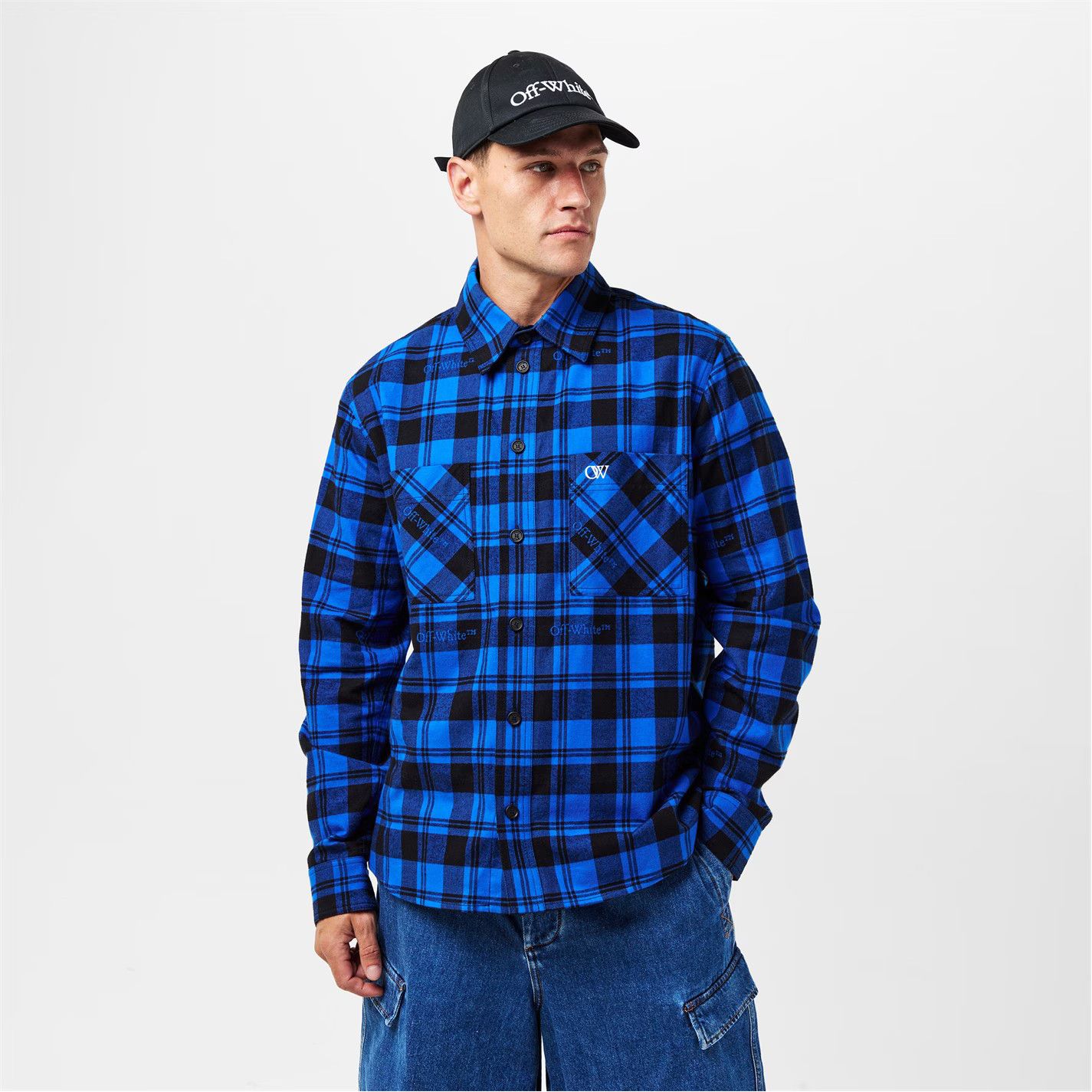 Off-White o1g2r1mq0326 Arrow Plaid Embroidered Shirt in Blue/Black Size US M / EU 48-50 / 2 - 4 Thumbnail