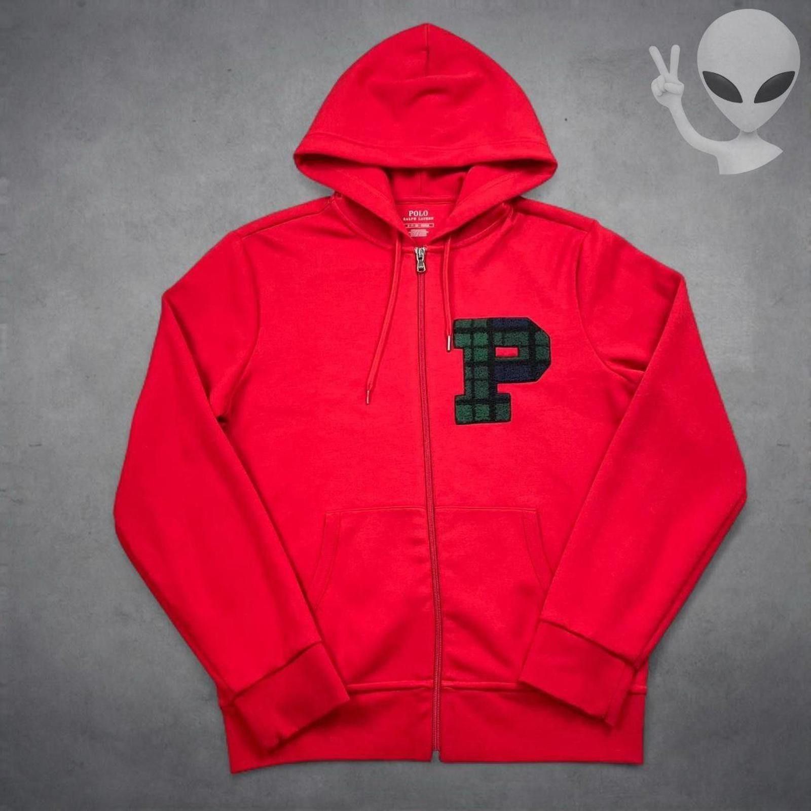 Polo Ralph Lauren Zip Hoodie Small Red Tartan Plaid P Patch