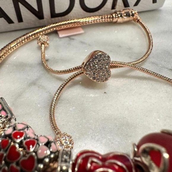pandora Pandora Genuine ROSE GOLD SLIDER Chain Bracelet, Love & Hear Size ONE SIZE - 6 Thumbnail