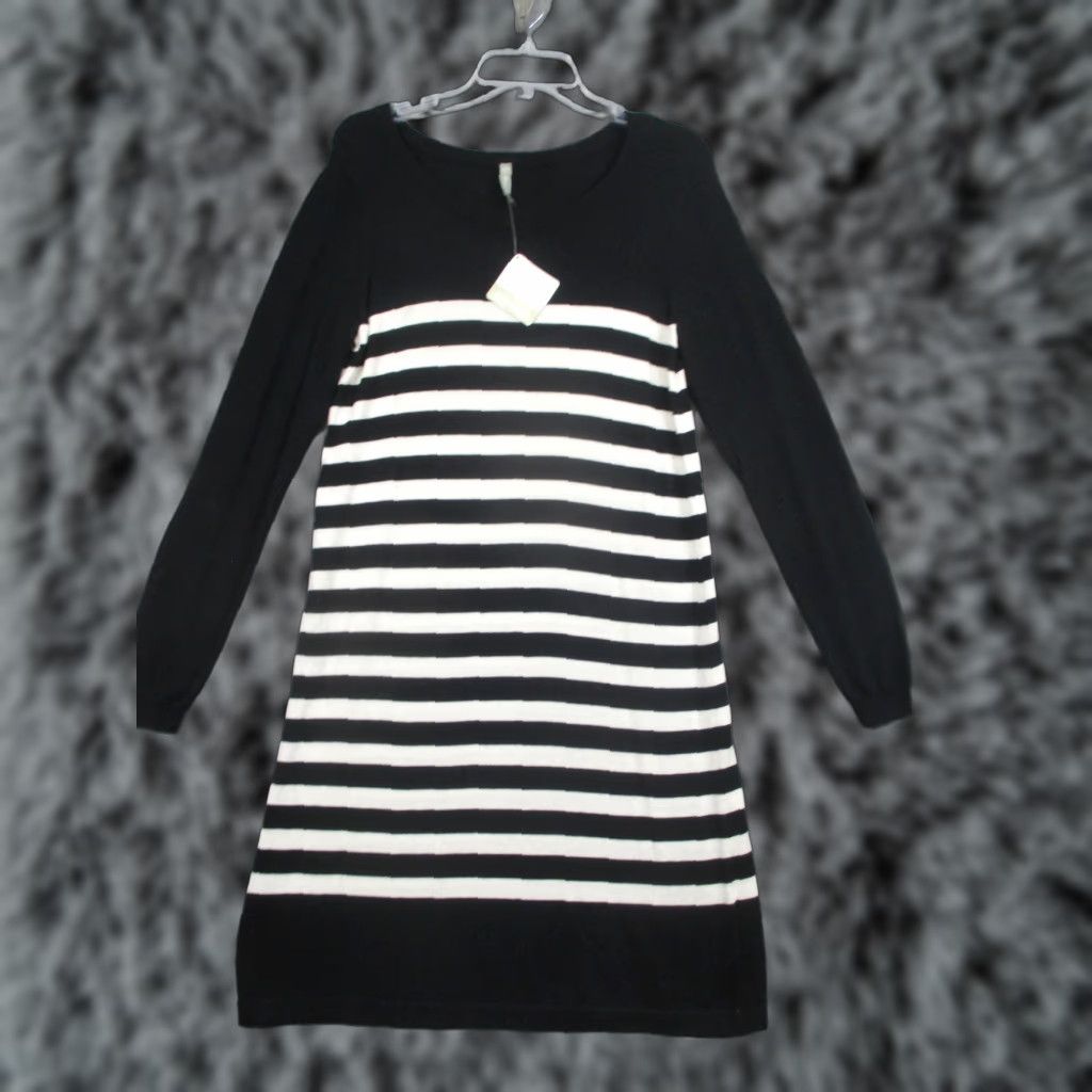 Vintage Hanna Andersson Sweater Dress Womens Medium Black White Stripe Knit Long Sleeve Crew Neck Casual Workwear Seasonal Fall Winter Size M / US 6-8 / IT 42-44 - 1 Thumbnail