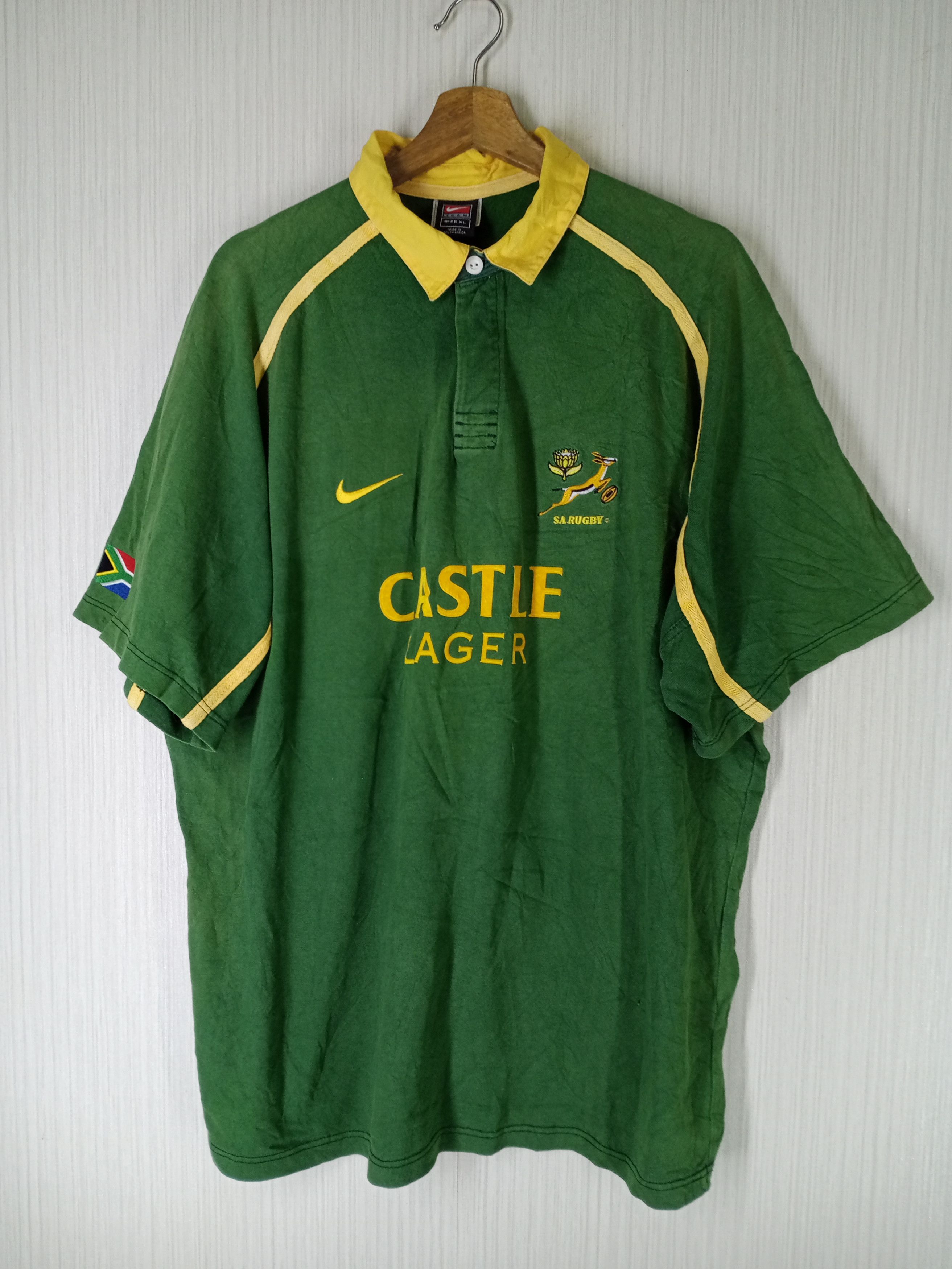 Image of Vintage Nike Team South Africa Castle Lager Rugby Jersey in Green, Men's (Size XL)