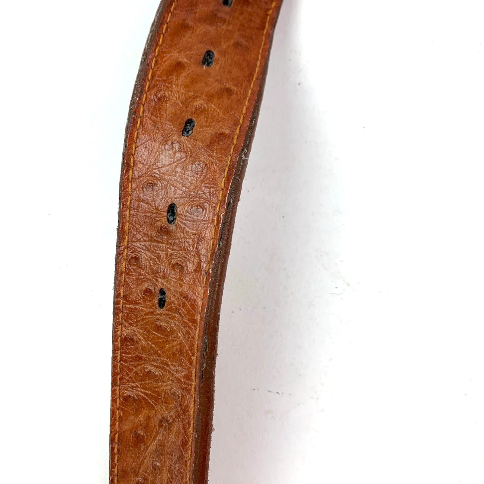 Vintage VINTAGE Western Belt Men's Brown Ostrich Print Concho Braided Edge 39" Brown 1.5" Mens 39" Silver-Tone Metal Concho Accessories Size 38 - 3 Thumbnail