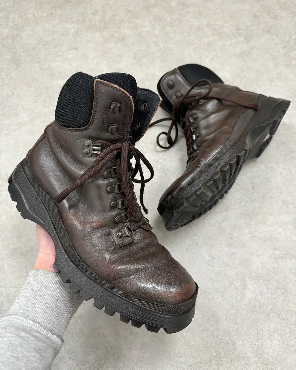 AW1999 Prada Brown Leather Lace-Up Hiking Boots