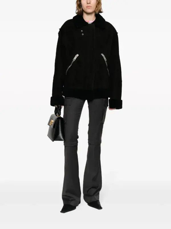 Off-White o1mle0425 Round Shoulder Shearling Jacket in Black Size XS / US 0-2 / IT 36-38 - 2 Thumbnail