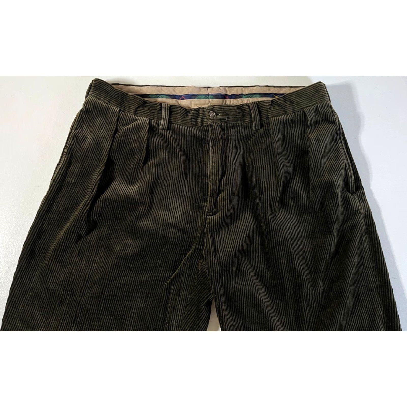 VINTAGE Polo Ralph Lauren Men’s Corduroy Ethan Pant Pleated Green 38x31 Chino Relaxed Straight 100% Cotton Polo Ralph Lauren Mens