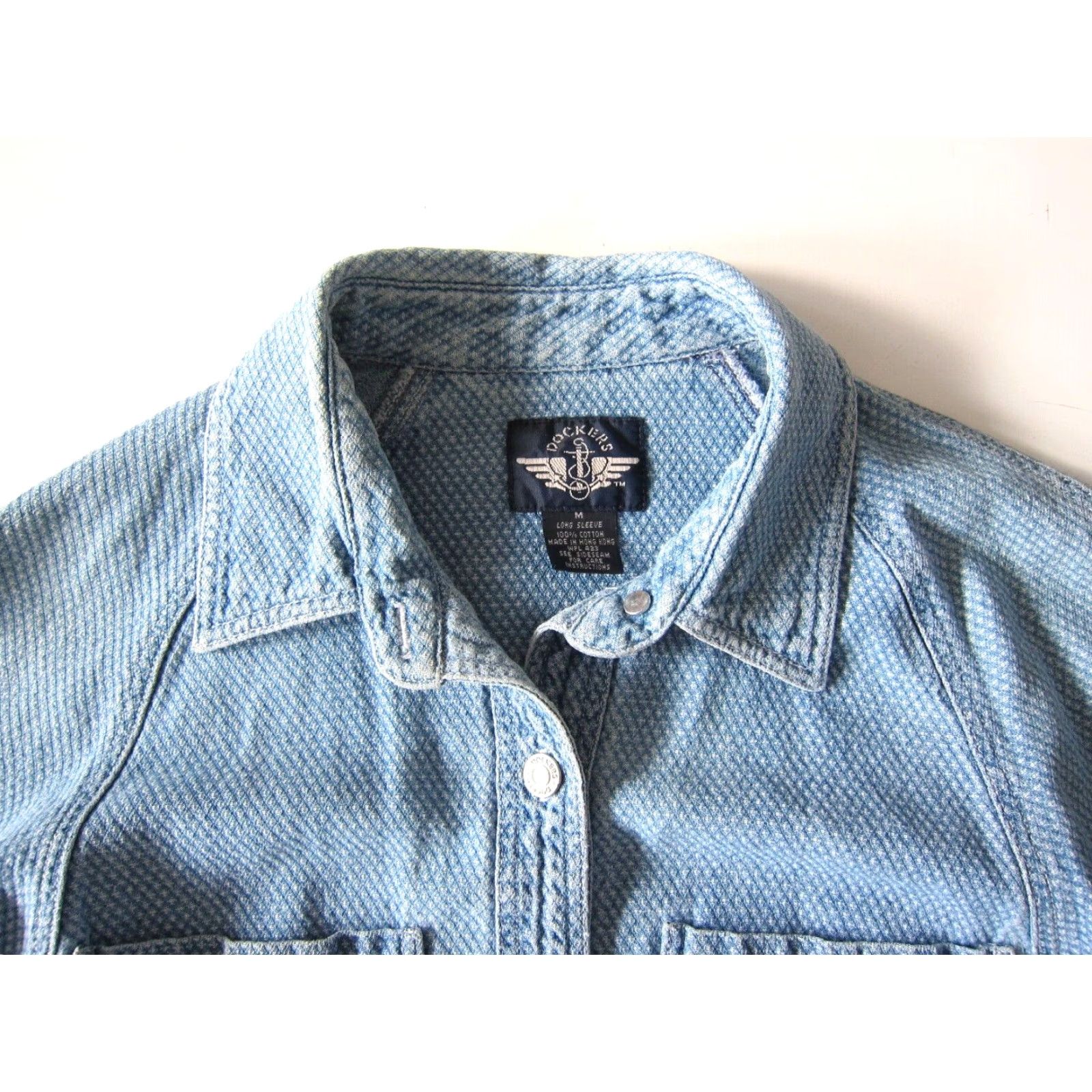 Dockers VINTAGE Dockers 100% Textured Cotton Button Down Long Sleeve Denim Jean Shirt M Size M / US 6-8 / IT 42-44 - 3 Thumbnail