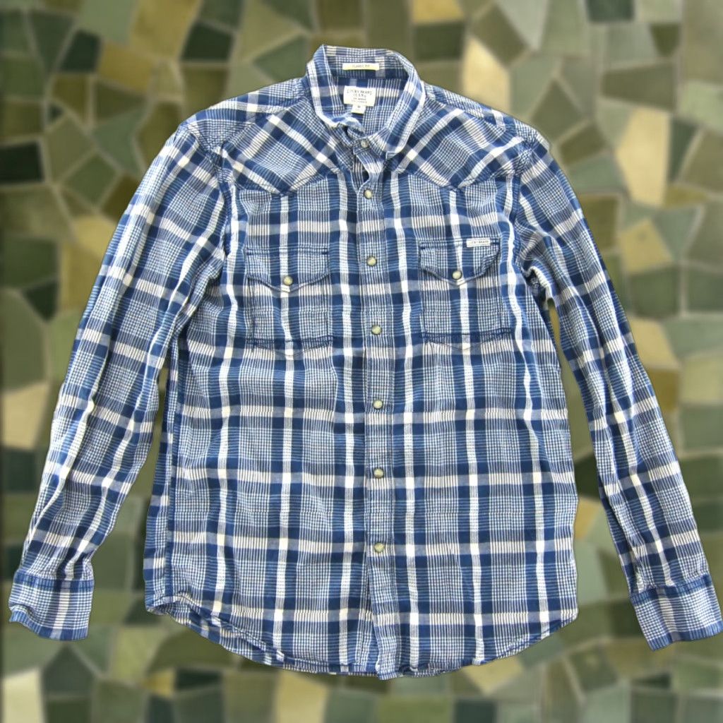 Lucky Brand Lucky Brand Cotton Blue Plaid Western Long Sleeve Snap Button Up Collar Shirt M Mens Shirt Size US M / EU 48-50 / 2 - 1 Thumbnail