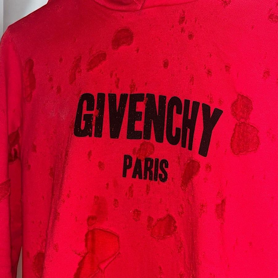 Givenchy Authentic Givenchy 17 Tisci Red Damaged Processed Hoodie Size US S / EU 44-46 / 1 - 2 Thumbnail