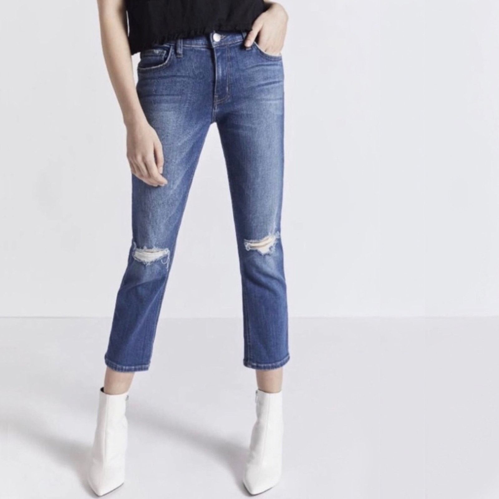 Current/Elliot Current/Elliott High Rise Straight Leg Ripped Ankle Jeans 24 Size 24" / US 00 / IT 34 - 1 Thumbnail
