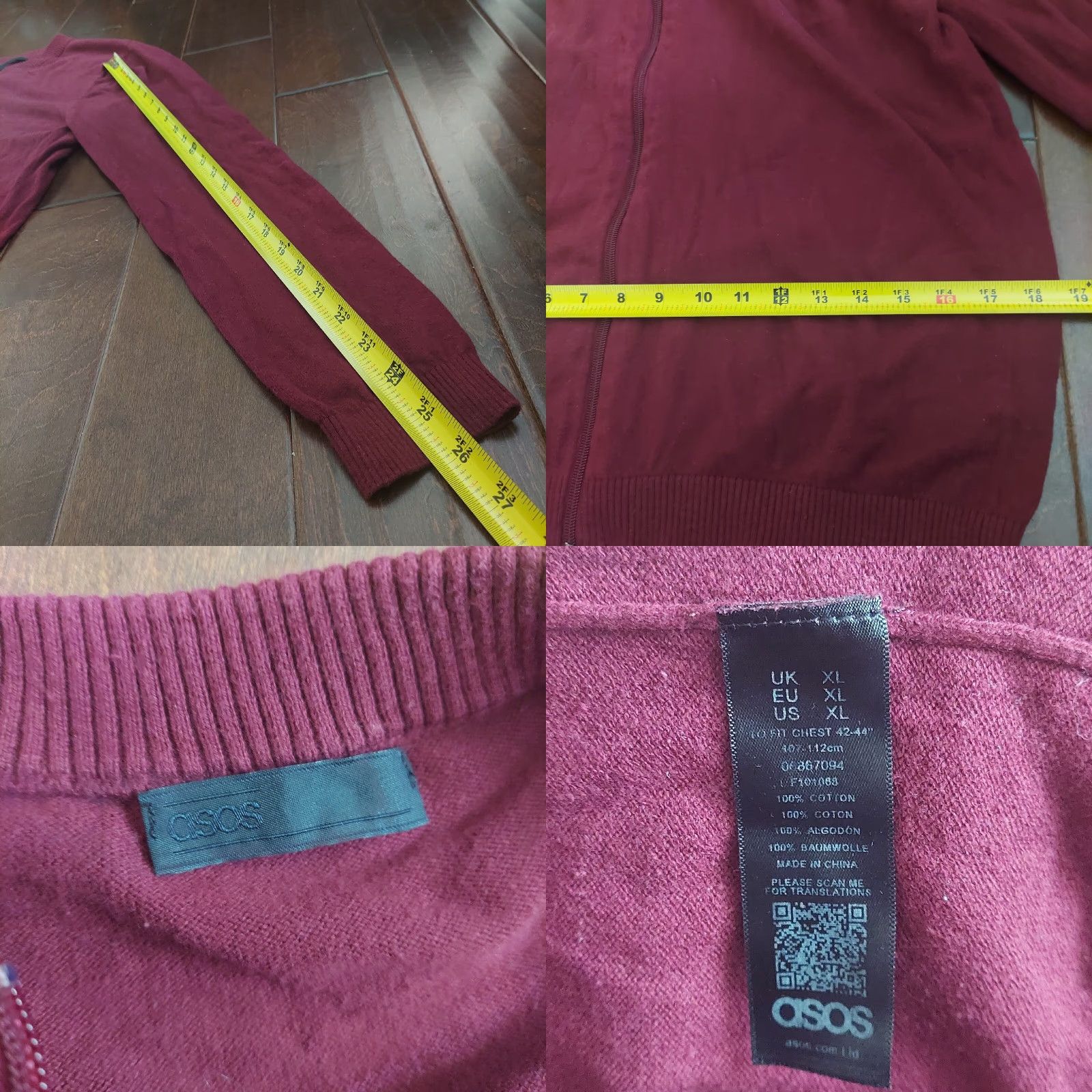Asos ASOS Jacket Men Zip Up Burgundy XL Size Regular Red Outdoor Fall Spring Summer Winter Travel Workwear Casual Size US XL / EU 56 / 4 - 8 Thumbnail