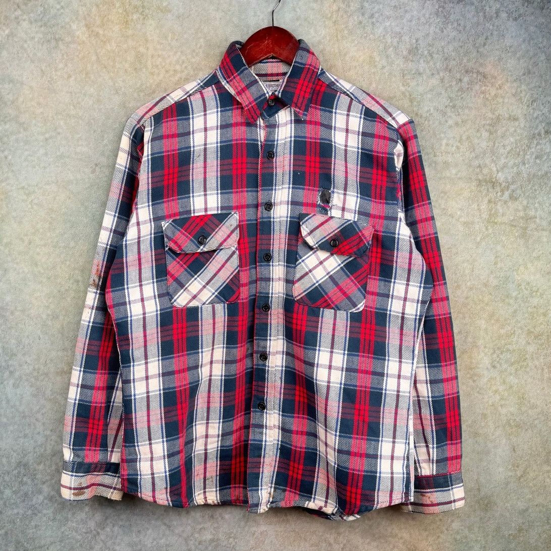 Vintage VTG 80s Red White Plaid Flannel Shirt Mens Sz M Five Brother Size US M / EU 48-50 / 2 - 1 Thumbnail