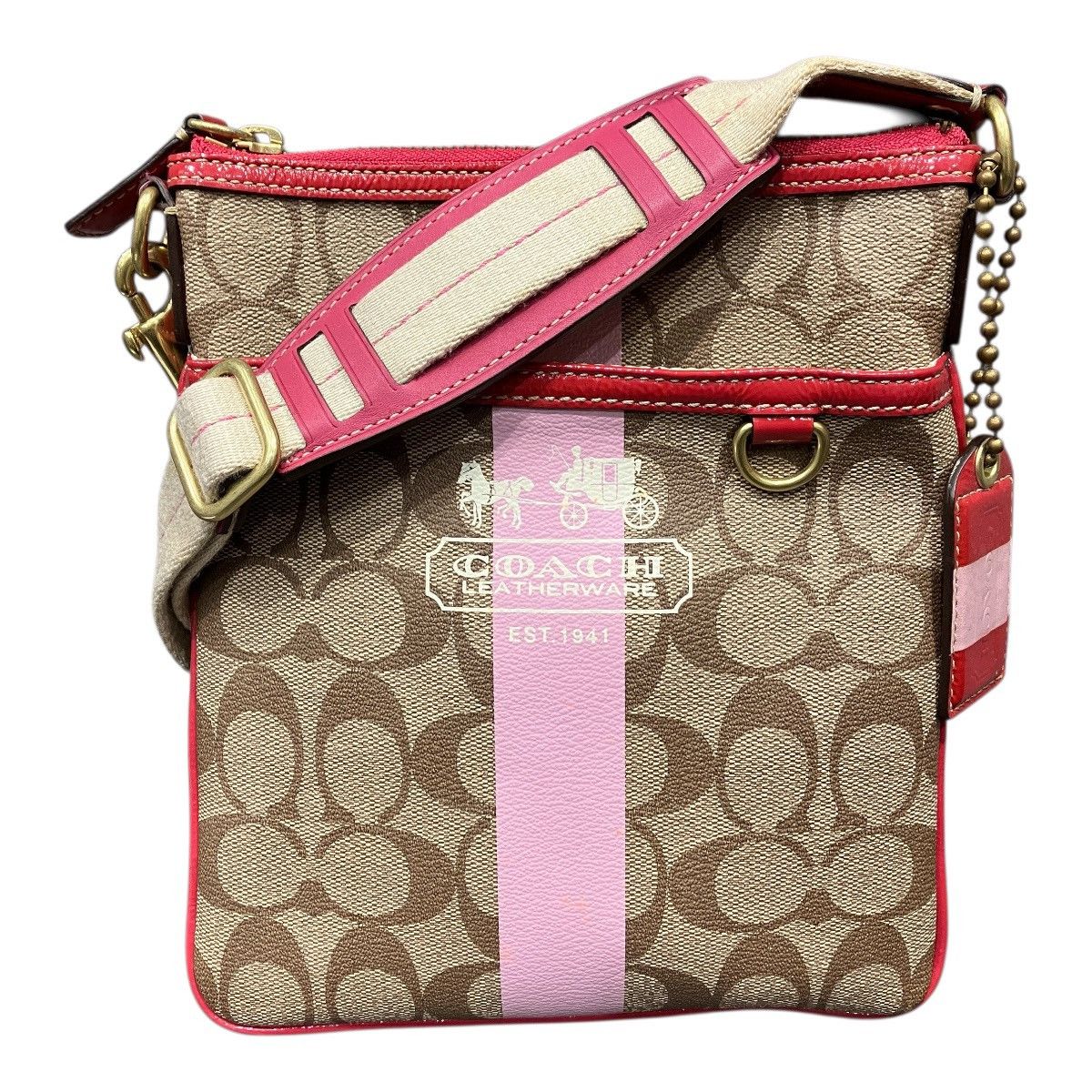 Coach Coach Canvas Leather Shoulder Bag Textile Shoulder Bag Duty Free For Usa in Beige, Women's
