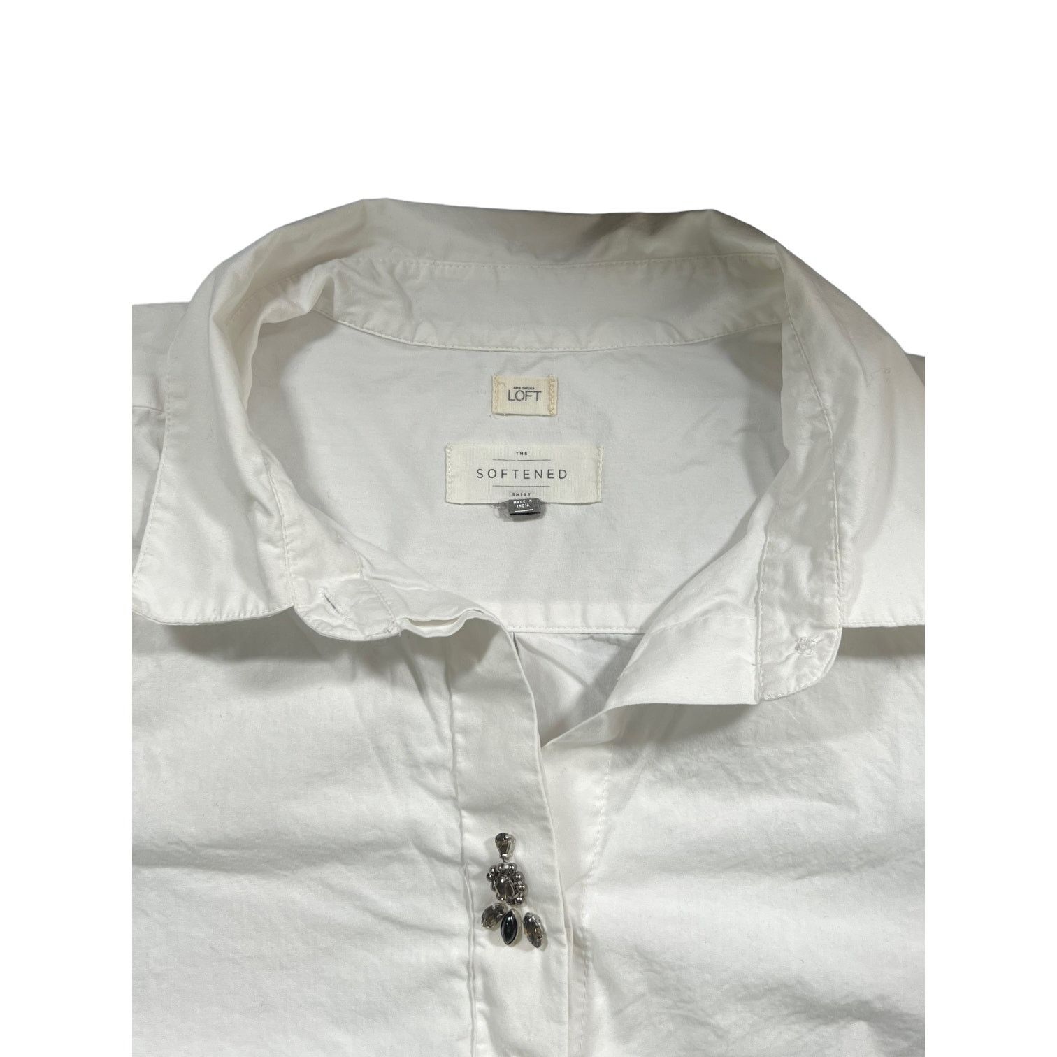 Loft Ann Taylor LOFT Soft White Shirt Gemstones Over Buttons L Size L / US 10 / IT 46 - 4 Thumbnail