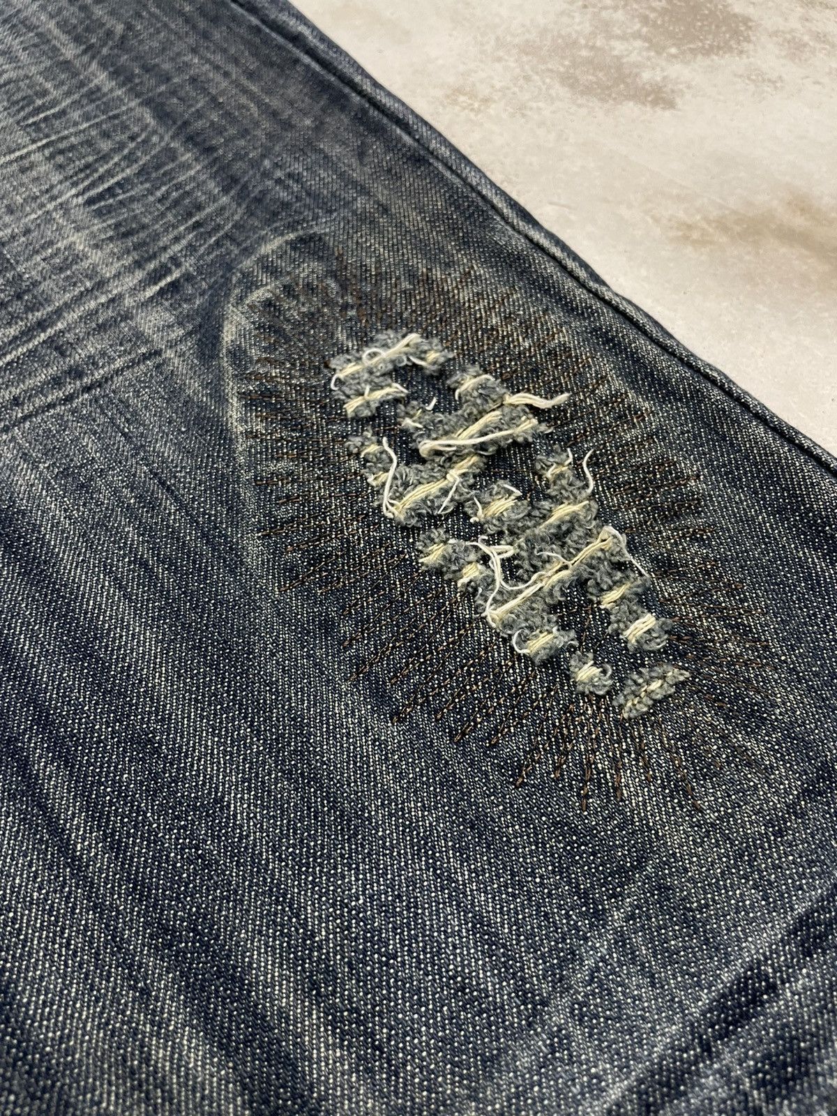Japanese Brand Morse Code Distressed 3D Whisker Union Jack Gothic Fashion Size US 34 / EU 50 - 8 Thumbnail