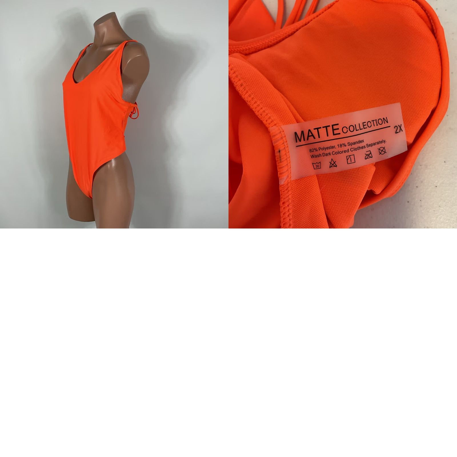 Vintage VINTAGE Matte Collection NEON Orange One Piece Swimsuit PLUS 2X Tie Back Padded Size ONE SIZE - 8 Thumbnail