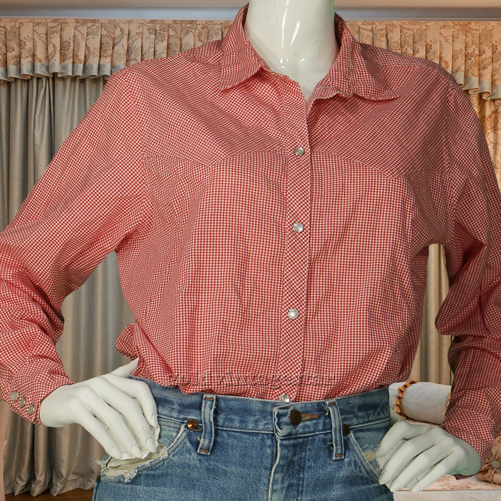 Other 70s Vintage Levi's Check Gingham Western Cowgirl Shirt Size XXL / US 16-18 / IT 52-54 - 4 Thumbnail