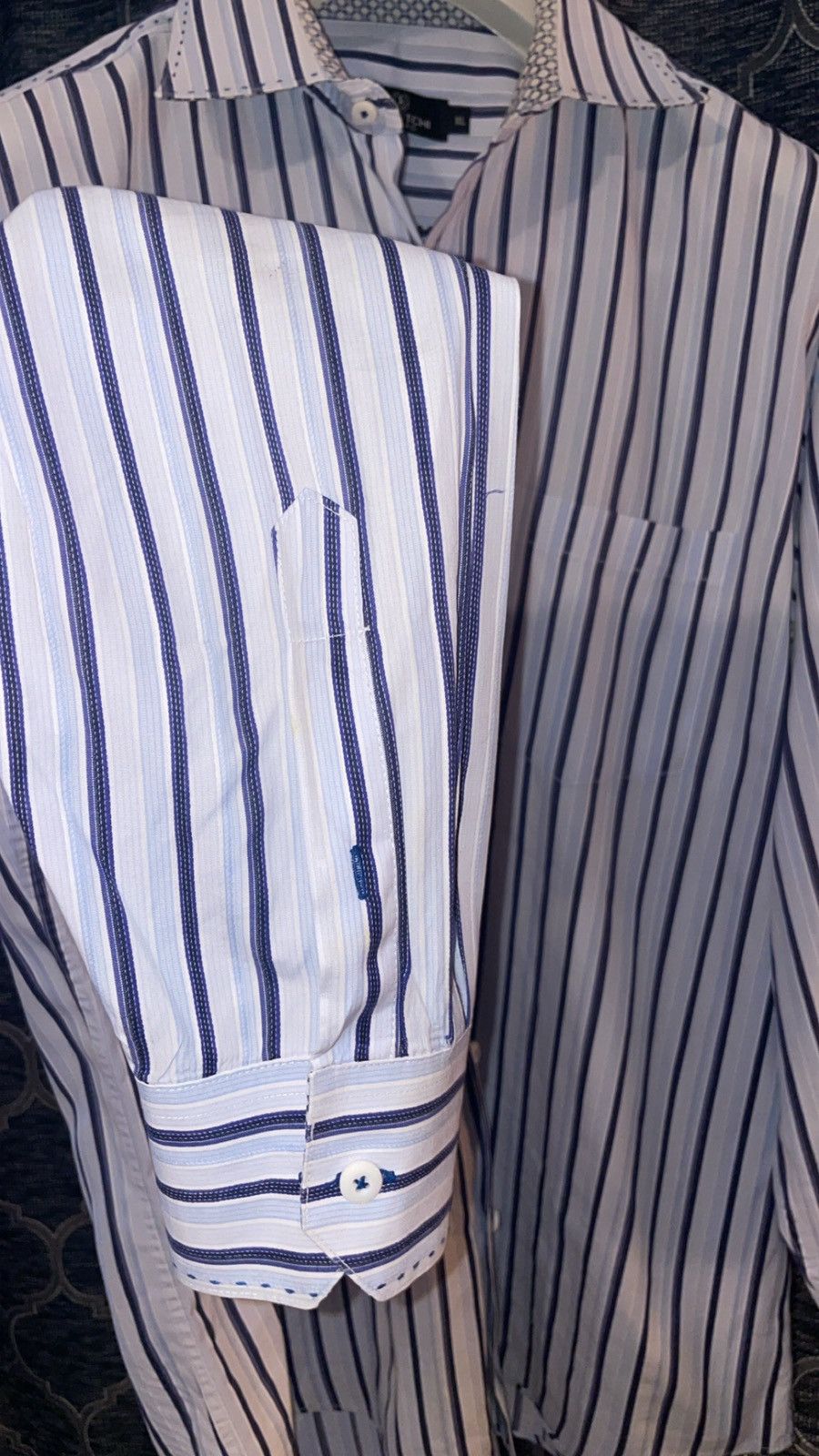BUGATCHI Bugatchi Uomo Button-Down Dress Shirt - Blue multi-stripe Size US XL / EU 56 / 4 - 3 Thumbnail