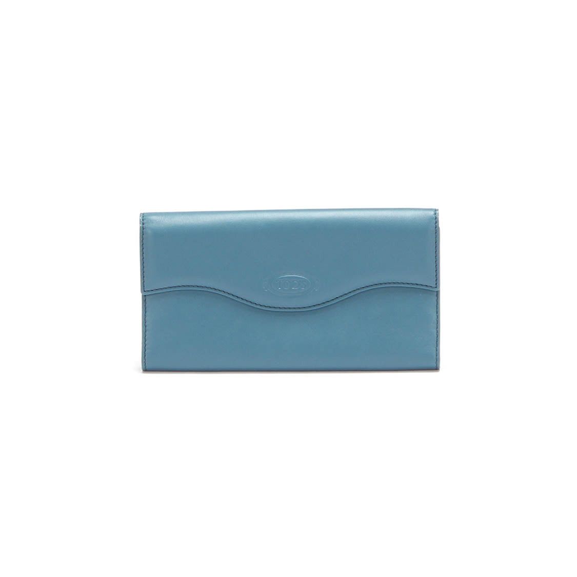 image of Tods Leather Trifold Wallet in Blue, Women's