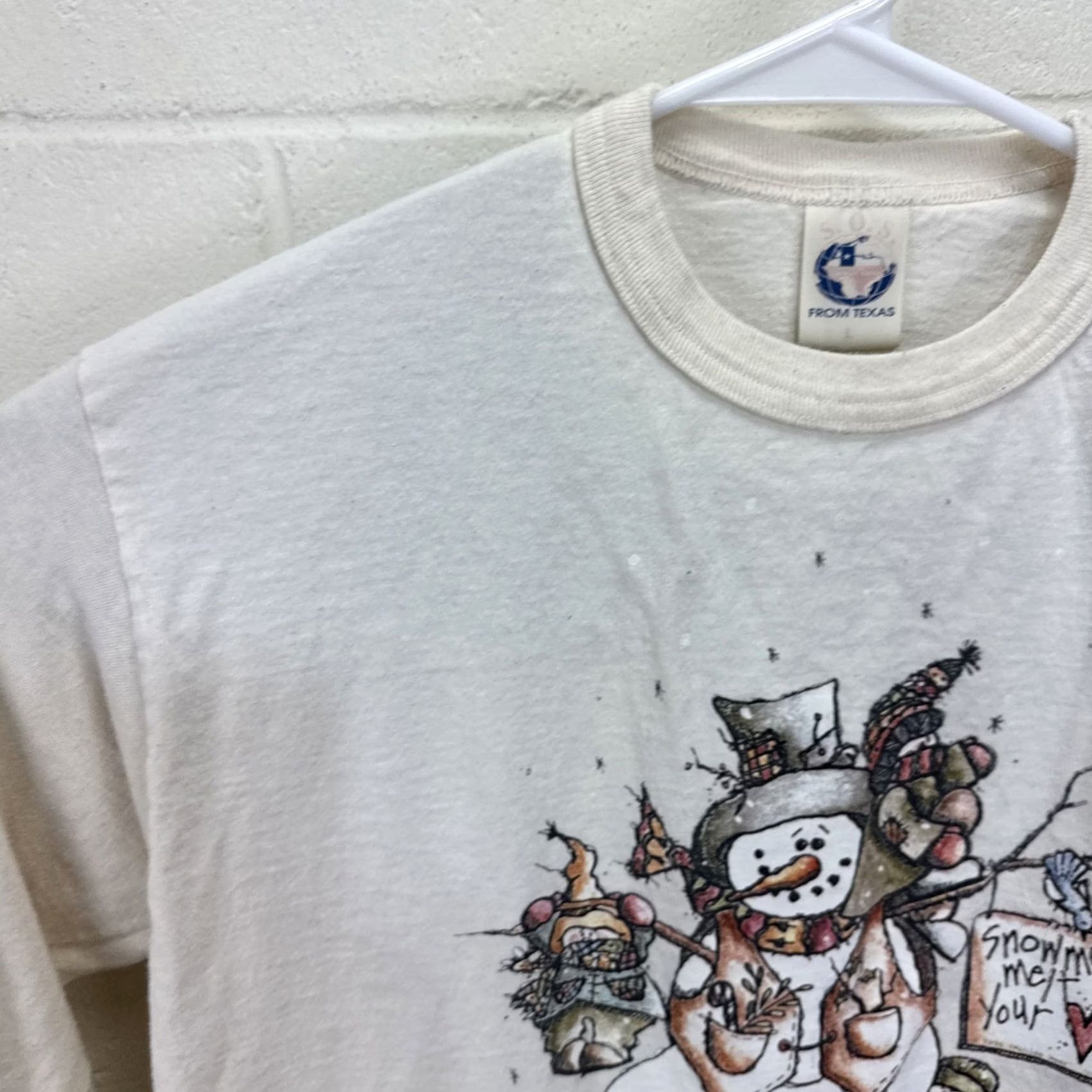 Vintage VINTAGE Snowman Shirt Long Sleeve Large Snowmen Melt Your Heart Sweetheart Beige 1990s Size L / US 10 / IT 46 - 5 Thumbnail