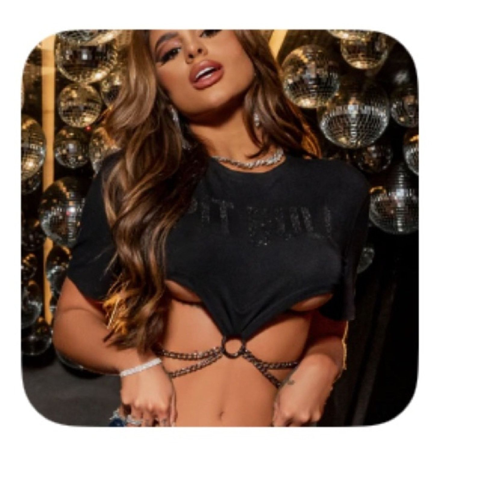 Other Stylish Black Crop Top with Chain Accent size XS Size XS / US 0-2 / IT 36-38 - 2 Thumbnail