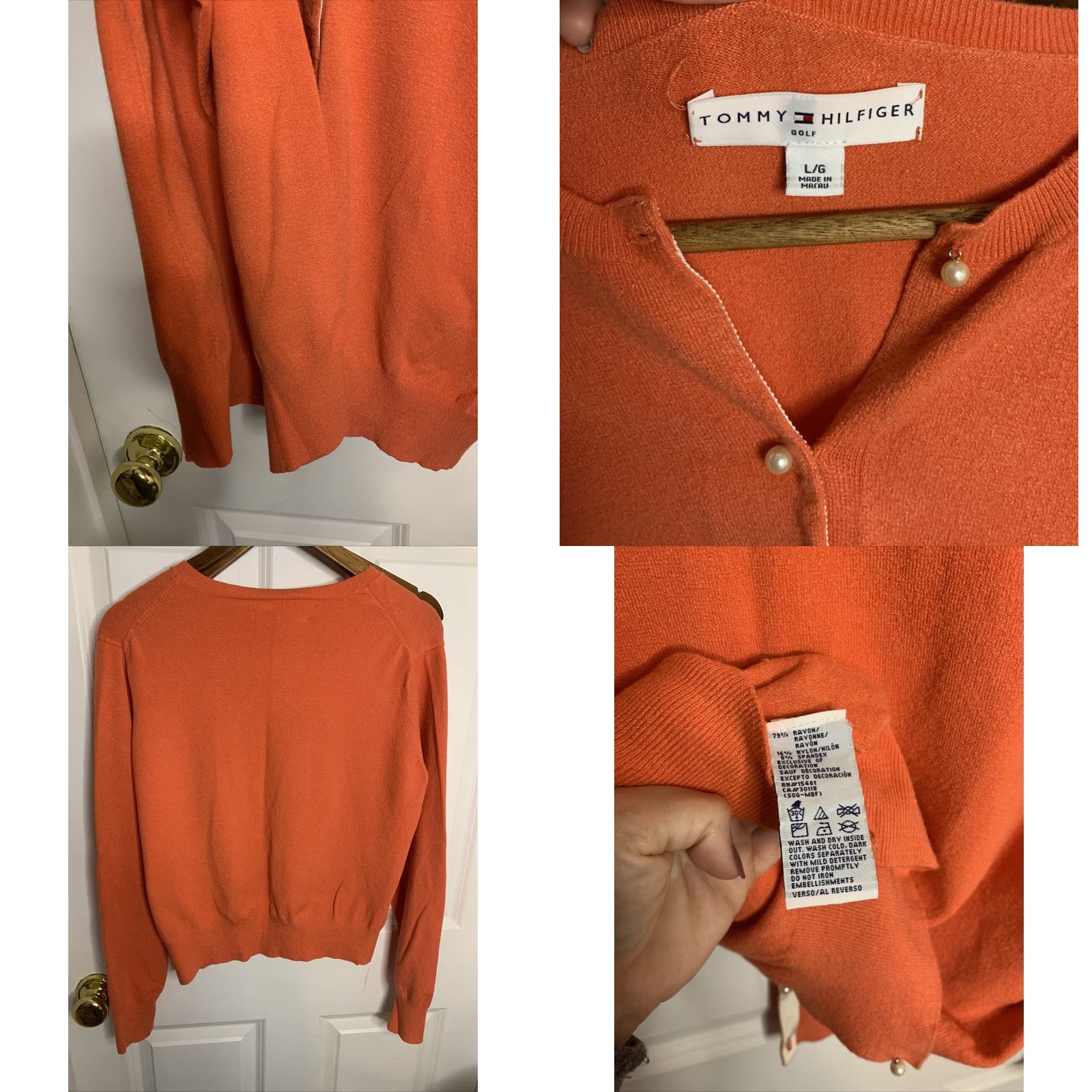 Tommy Hilfiger VINTAGE Tommy Hilfiger Golf Womens Cardigan Orange Long Sleeve L Pearl Button Mens? Girls? Wait. Size L / US 10 / IT 46 - 8 Thumbnail